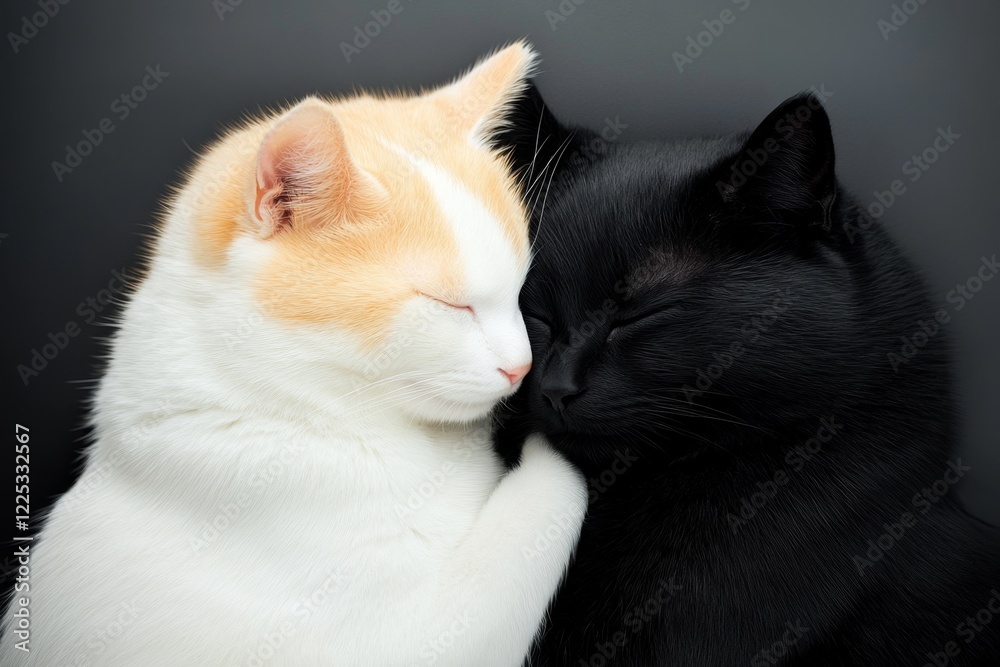Aufkleber two pets snuggled together, one with light fur and the other with dark, creating a visual balance of