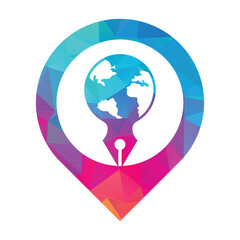 Pen nib and globe logo vector. Education Logo.