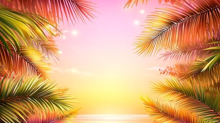 Obraz premium Tropical Palm Leaves Frame Sunset Ocean View