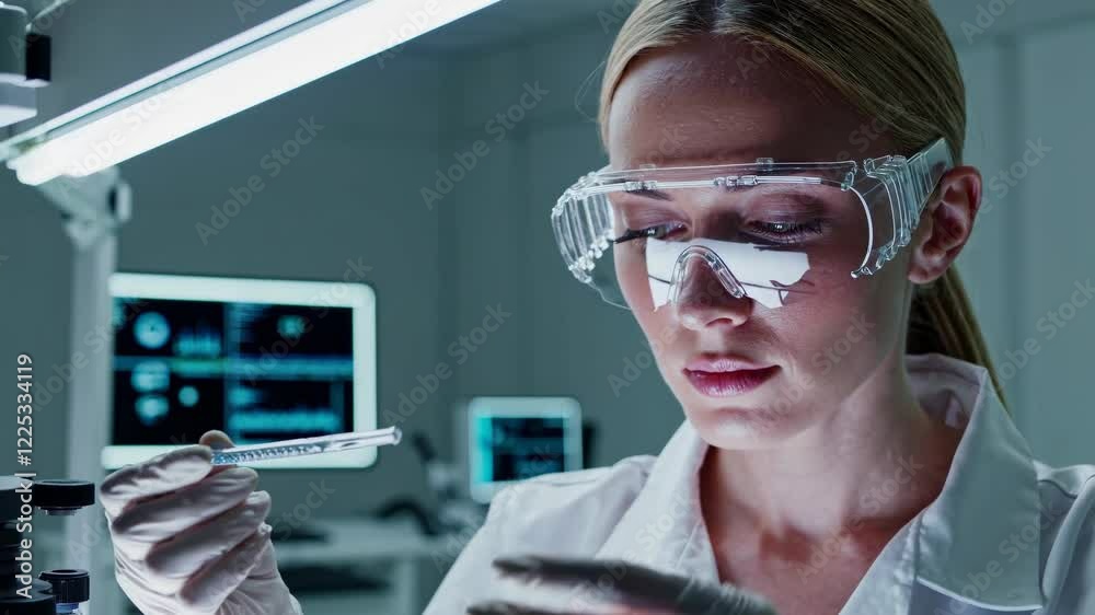 Poster Lab technician conducts precise analysis in high-tech research facility during daytime hours