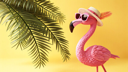 Obraz premium Stylish Pink Flamingo with Tropical Vibes