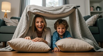 Mother and Son's Playful Fort Adventure
