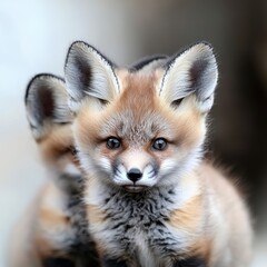 Fototapeta premium Adorable fox kits cuddling, wildlife portrait