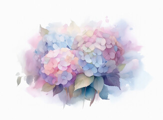 A watercolor-style painting of pastel hydrangeas, their soft hues blending into a dreamy, abstract floral composition.  The image evokes feelings of serenity and tranquility.
