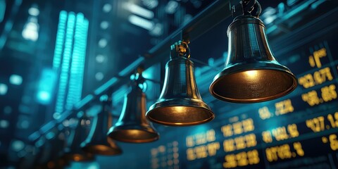 A conceptual image of bells ringing for stock market news.