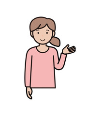 案内や説明をするイメージの若い女性の上半身イラスト