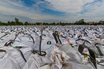 Sacks of asbestos stored awaiting decontamination