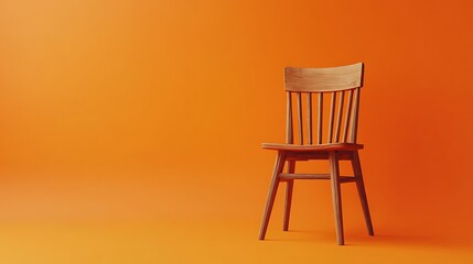 Wooden chair on a orange background wooden chair with two tones of wood lonely