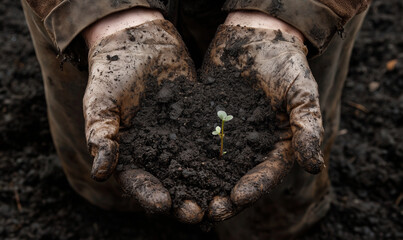Obraz premium Planting seeds of change gardening action in the soil of nature close-up perspective on growth and sustainability