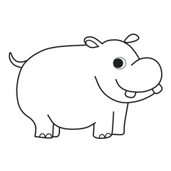 Cute hippopotamus coloring page for kids. Smiling hippopotamus doodle. Children's coloring activity sheet. Cute Illustration to Color.