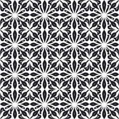 Fototapeta premium Geometric Black and White Tile Pattern with Ornamental Floral Elements