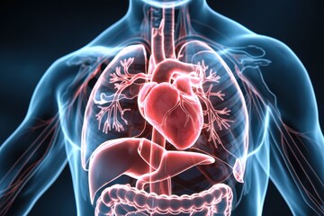 Human Anatomy Showing Heart Lungs Liver and Intestines