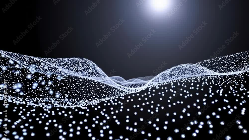 Wall mural explore mesmerizing digital waves with glowing particles in a dark space setting