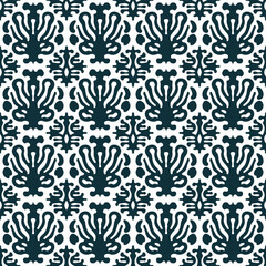 Dark Blue and White Ornamental Tile Pattern with Artistic Geometric Styling