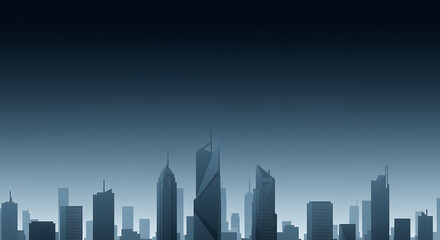 Fototapeta premium Serene Cityscape Silhouette at Dusk: Modern Urban Skyline