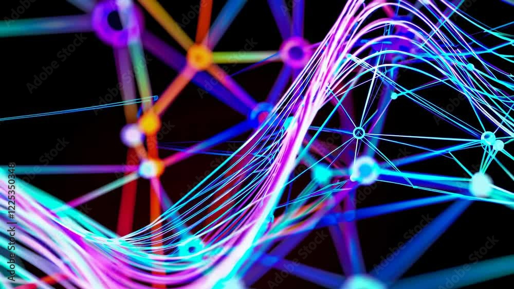 Poster colorful visualization of abstract data structures showcasing patterns and connections in technology