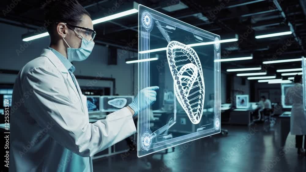 Poster Research team analyzes advanced biotechnology model in modern laboratory setting