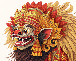 Vibrant Balinese Barong Mask Illustration