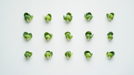 Brussels sprouts arranged on white background, flatlay food photography, healthy eating