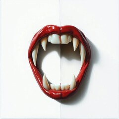 Soft pastel oil painting of elegant, refined 3D vampire fangs against a white background. 