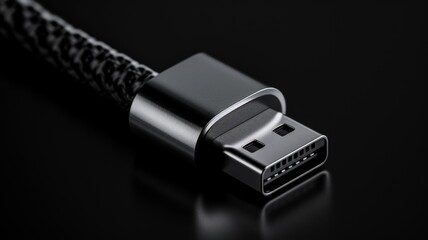 Black USB cable. Display Port. HDMI cable. PC, notebook, tablet and Computer accessories and components. Digital device connection.