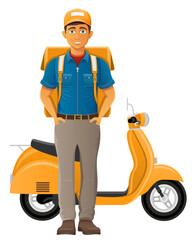 delivery man on scooter courier service vector illustration isolated on white background