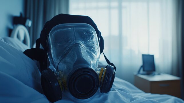 Masked Safety Equipment Placed on Bed in Modern Indoor Environment