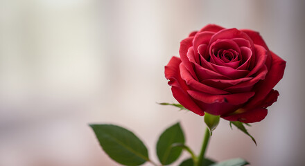 Naklejka premium Single Red Rose Close-Up, Elegant Valentine's Day Flower