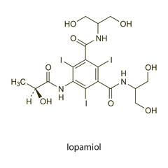 Iopamidol flat skeletal molecular structure Contrast media treatment. Vector illustration scientific diagram.