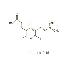 Iopodic Acid flat skeletal molecular structure Contrast media treatment. Vector illustration scientific diagram.