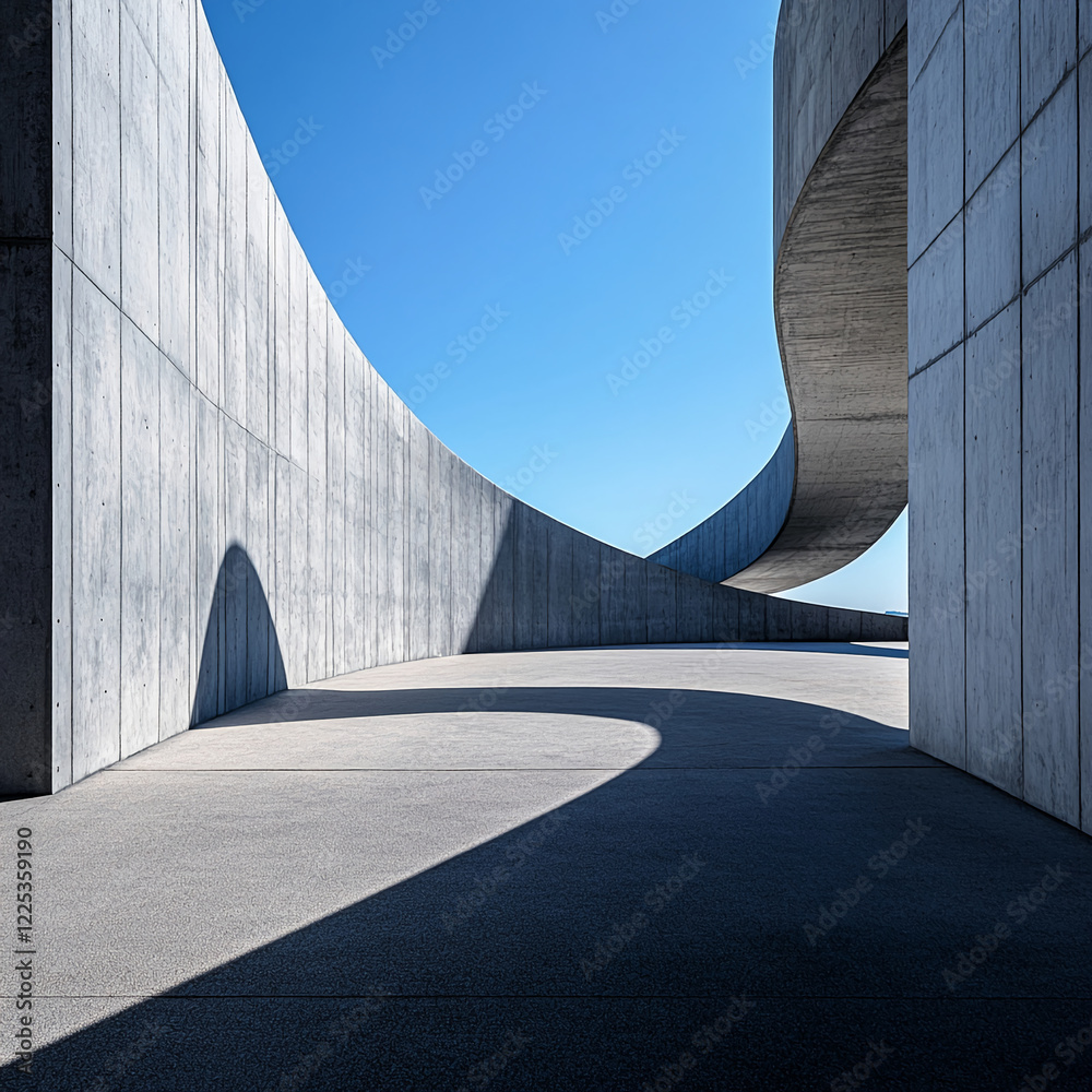 Aufkleber modern curved concrete architectural structure under a clear blue sky, showcasing abstract minimalis