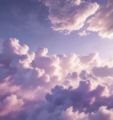 Obraz premium Gentle and wispy clouds of pale violet form a soft and puffy blanket across the sky, dreamy atmosphere, cloudy day