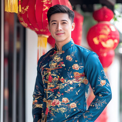 Fototapeta premium Blue shirt of Chinese