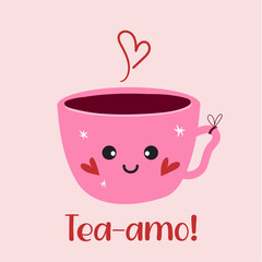 Romantic illustration, warm cup of tea, with title 