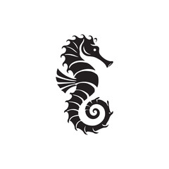 Black Color Seahorse silhouette design Vector Illustration, Solid White Background (7).eps