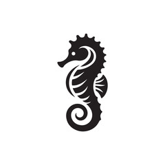 Black Color Seahorse silhouette design Vector Illustration, Solid White Background (9).eps