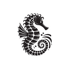 Black Color Seahorse silhouette design Vector Illustration, Solid White Background (12).eps