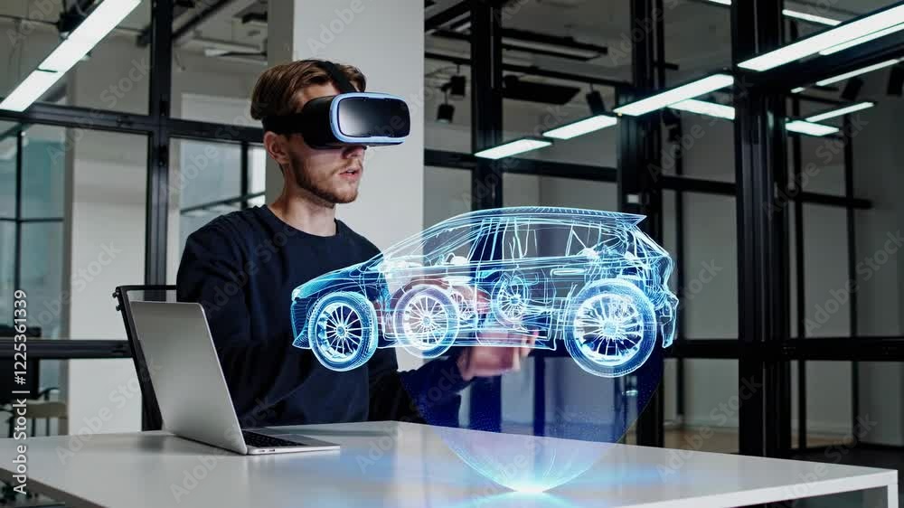 Leinwandbilder Exploring virtual reality technology in a modern office setting with a 3D car model