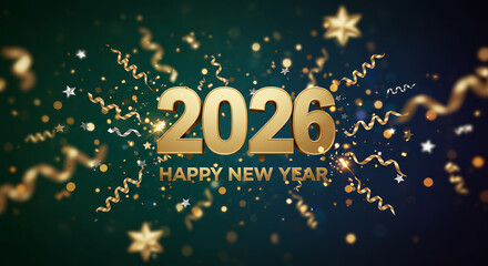 Happy New Year 2026: Gold Confetti Celebration Background