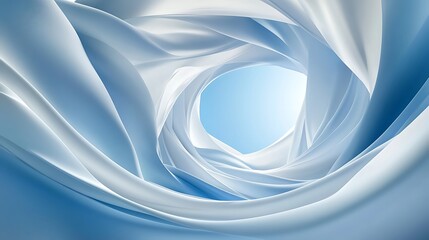 Fototapeta premium Abstract swirling blue and white fabric forms a vortex