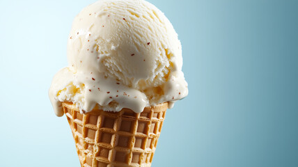 コーンに盛られたシンプルなバニラアイスクリームの涼しげな風景