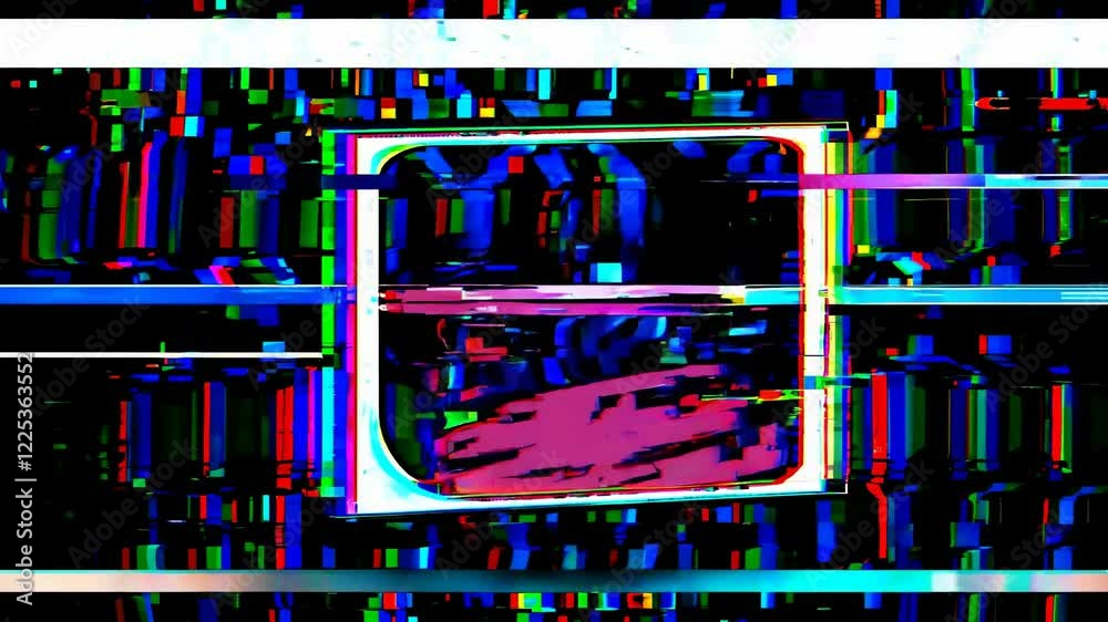 Wall mural visual static and glitch effects generated during abstract digital art performance in a modern studi