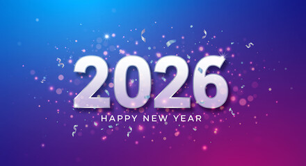 Happy New Year 2026 Celebration: Festive Background with Confetti and Sparkling Lights