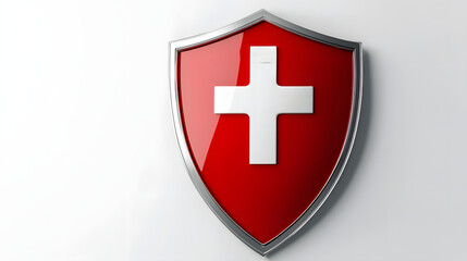 Red Shield With White Cross Symbol Of Protection