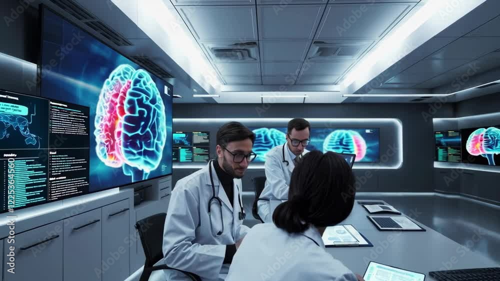 Leinwandbilder research team analyzes brain data in modern laboratory setting with advanced technology