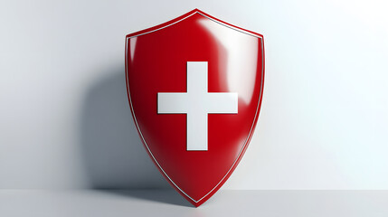 Obraz premium Red Shield Displays White Cross Symbol Protection