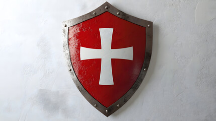 A Red Medieval Shield With A White Cross