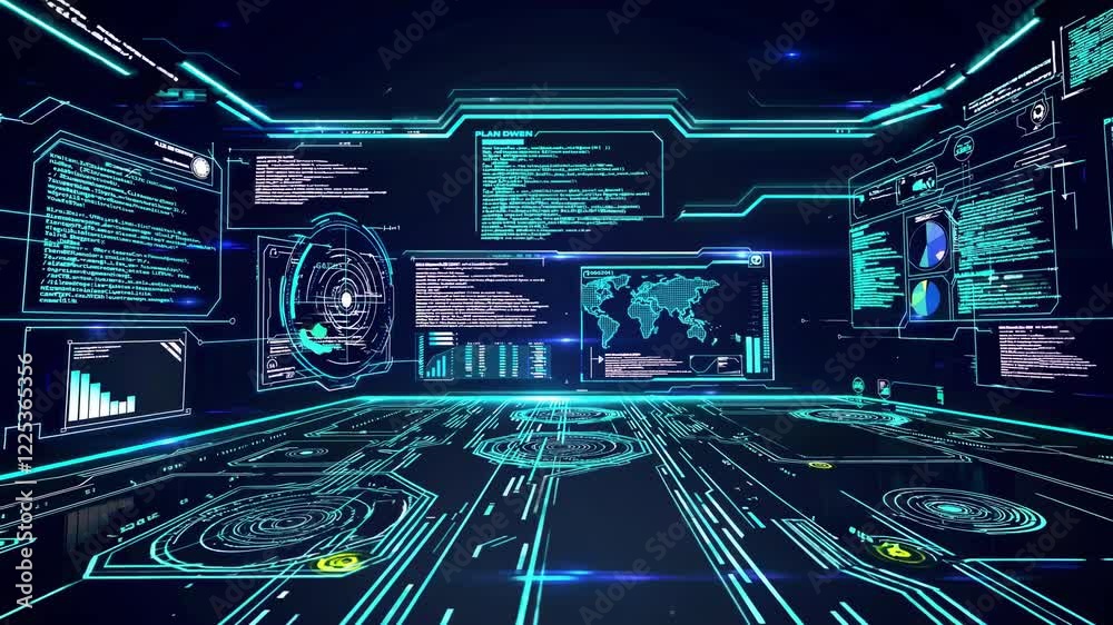 Leinwandbilder exploring futuristic technology in a digital simulation environment with vibrant neon visuals and da