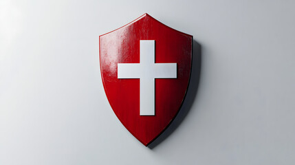 Fototapeta premium Red Shield with a White Cross in the Center