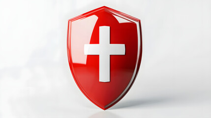 Fototapeta premium Red Shield with White Cross Symbol of Protection